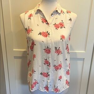 H&M White Floral Button-Down Shirt